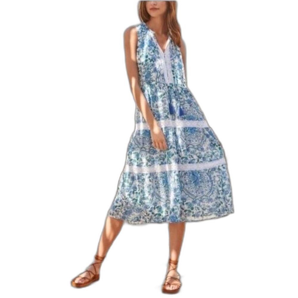 NEW Johnny Was Aster Tiered Midi Dress Floral Print Sleeveless Linen Size XS